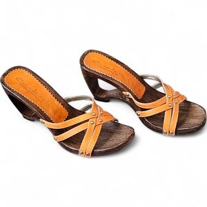 Contessa Women’s Italian Wooden Heel Sandals Size 8